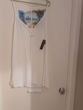 No Boundaries White Lace-Up Spaghetti Strap Slip Dress